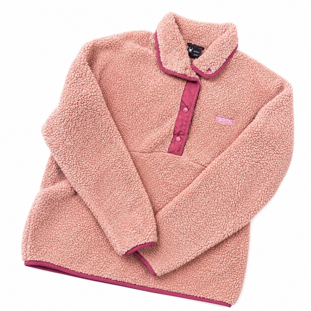 Spyder Pink Sherpa Fleece Pullover Womens Medium Snap Cozy Jacket M - Picture 4 of 7